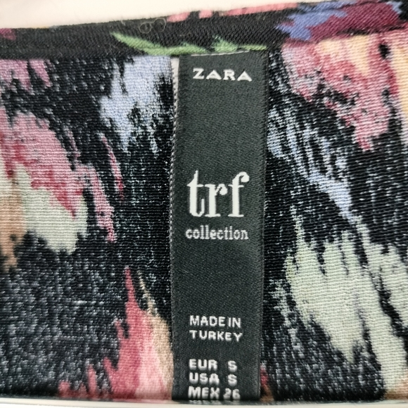 Zara Trf Collection Abstract Floral Ruffle Collar V Neck Button Down Sz. S - Picture 7 of 9